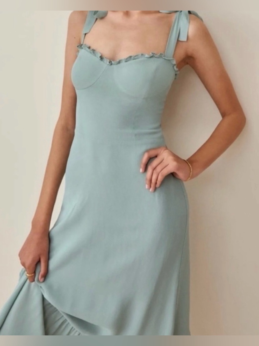 Reformation Nikita Celadon Sage Green Tie-Shoulder Maxi Dress